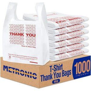 1000 count white thank you plastic bags with handles retail grocery shopping bul